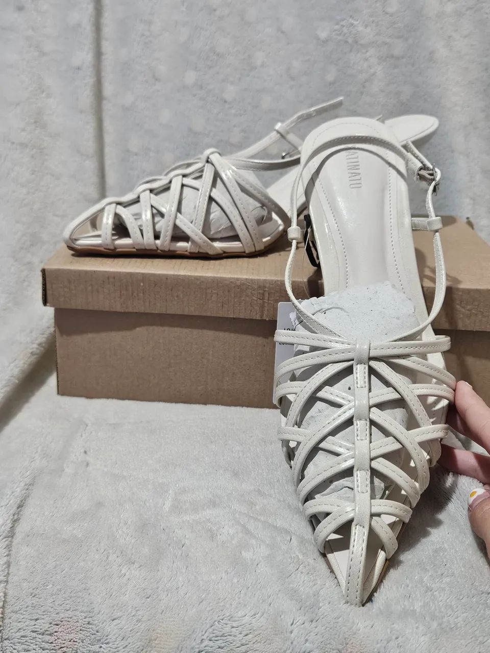 Sapato Scarpin Slingback Com Multi Tiras Off White - Foto 3