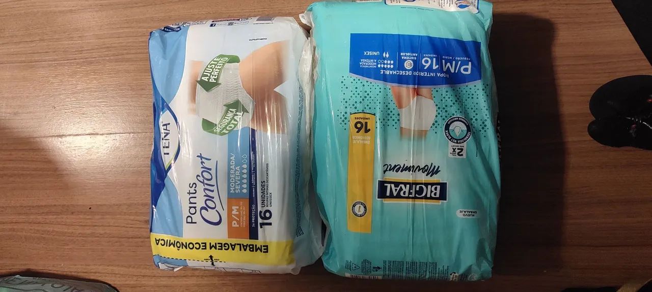 Lote 2 Pacotes Roupa Íntima Geriátrica P/M (Tena e Bigfral) 