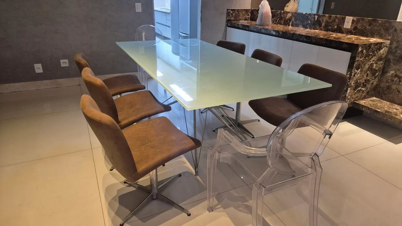Mesa de jantar moderna em vidro e aço cromado - 2 m × 1 m - Foto 2