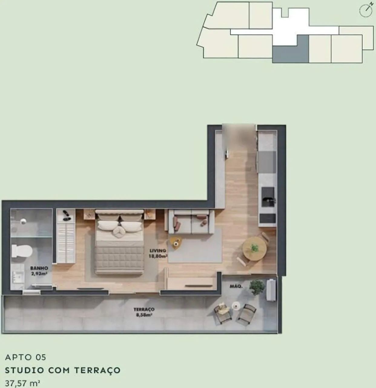 Maior studio do Bothanic: 37,57 m² com terraço, no Centro de Itajaí - Foto 2