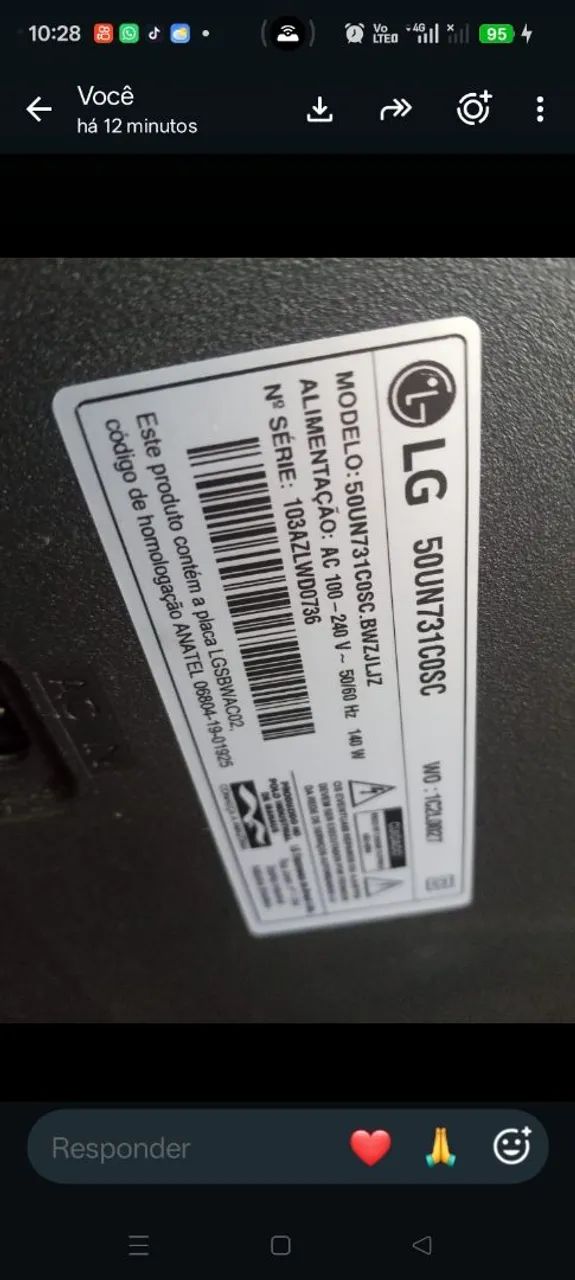 Tv LG 50 polegadas 4k para peças 