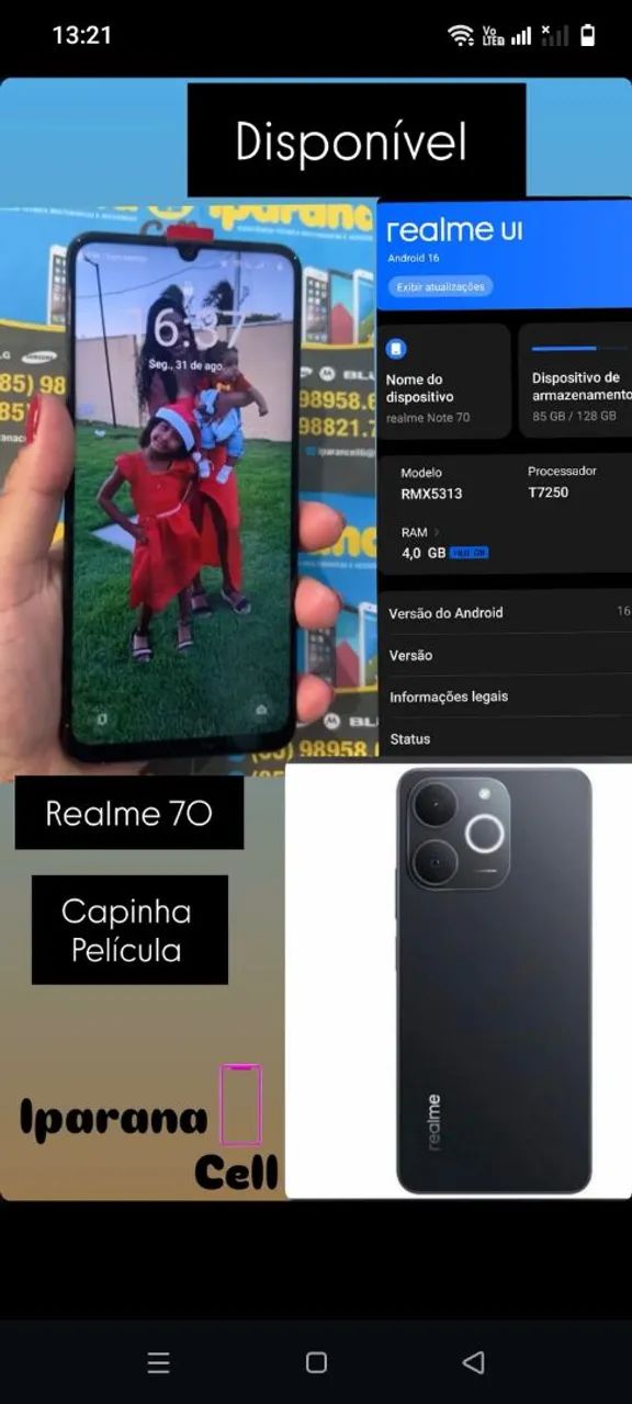 Vendo celular realme 70 bateria 100% 