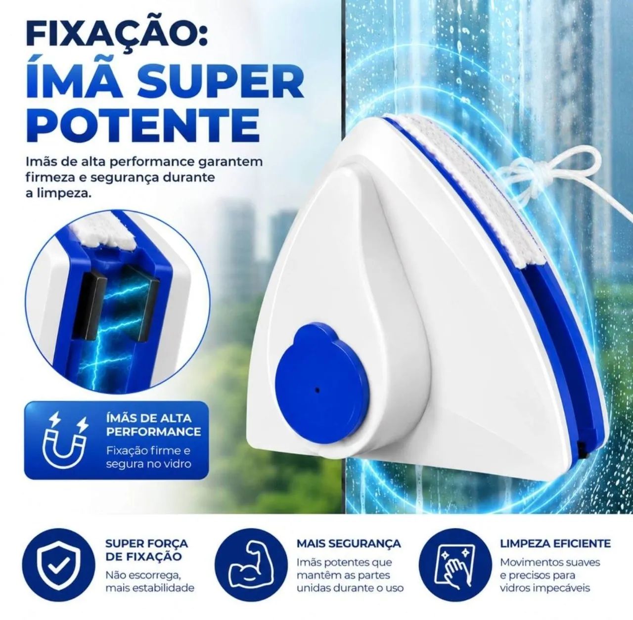 Limpador de Vidro Magnético Dupla Face com Ímã <br> - Foto 5