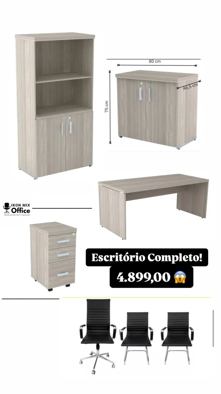 CONJUNTO MESA E ARMÁRIOS DE ESCRITORIO LOJA IKONOFFICE 