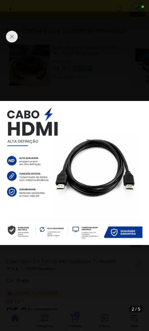 Cabo HDMI  novo