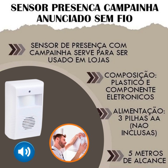 Campainha Anunciadora Sensor De Presença Sonoro Ajustável - Foto 5