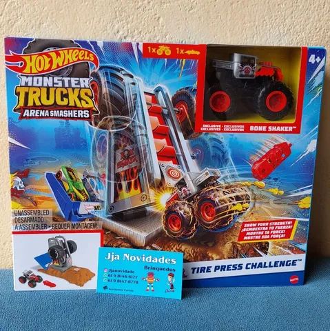 Pista Hot Wheels Monster Truck - Tire Press Challenge - Bone Shaker - -  Real Brinquedos