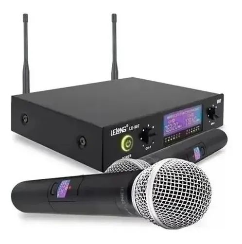 Microfone Sem Fio Duplo Digital Wireless UHF 60Mts Evento Igreja Show Palestra Karaokê LLG