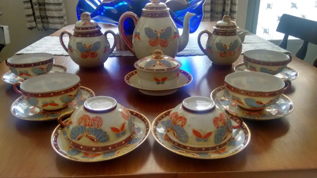 Antigo jogo de chá japonês (borboleta) - Foto 2