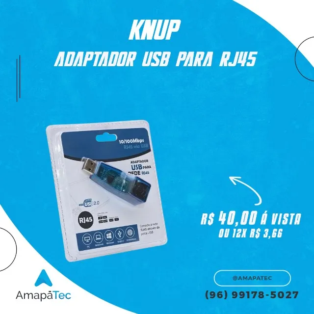 Adaptador de Rede Usb RJ45 Lan Ethernet 10/100 Mbps Knup