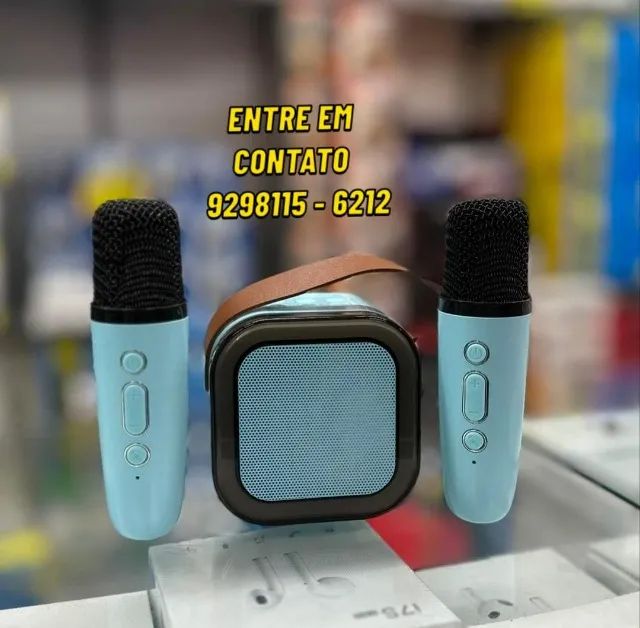 Karaokê C/ 2 Microfones Sem Fio Caixa Som Bluetooth Luz Led-Entregas 9h as 22h - Foto 2