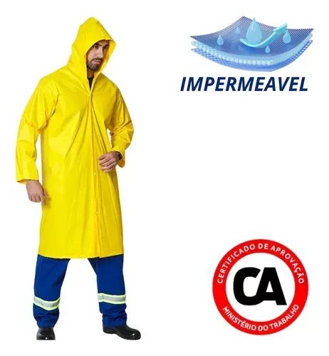Capa De Chuva Amarela Impermeável Pvc Forrado Com Capuz - Foto 4