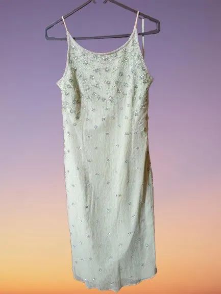 Vestido slip dress vintage em chiffon com forro , bordado com lantejoulas e miçangas - Foto 5