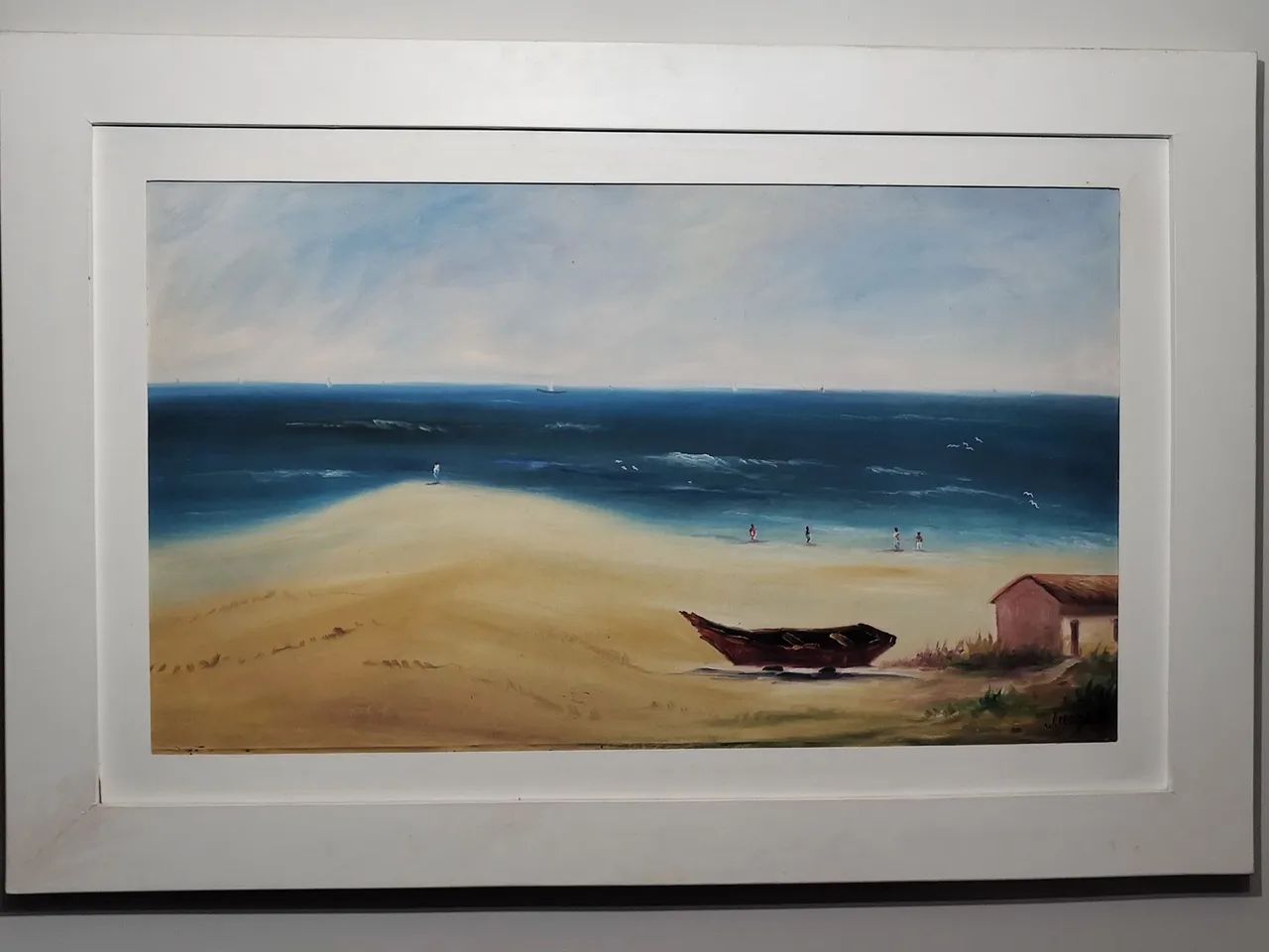 Quadro Pintura Praia com Barco e Casa - Foto 2