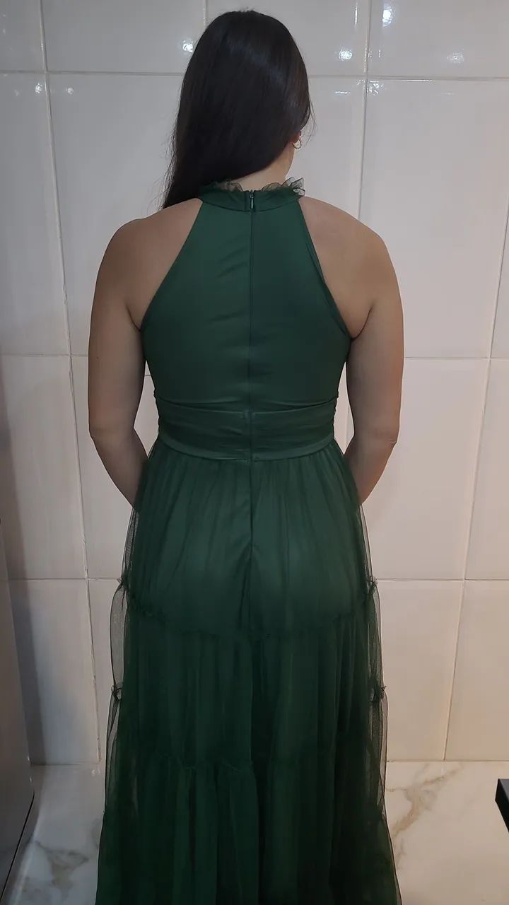 Vestido verde longo de tule - Foto 3