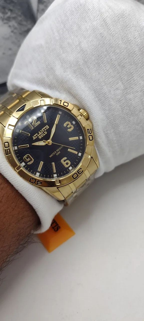 Relógio masculino Atlantis Gold Dourado luxo prova dágua banhado a ouro presente para pai - Foto 2