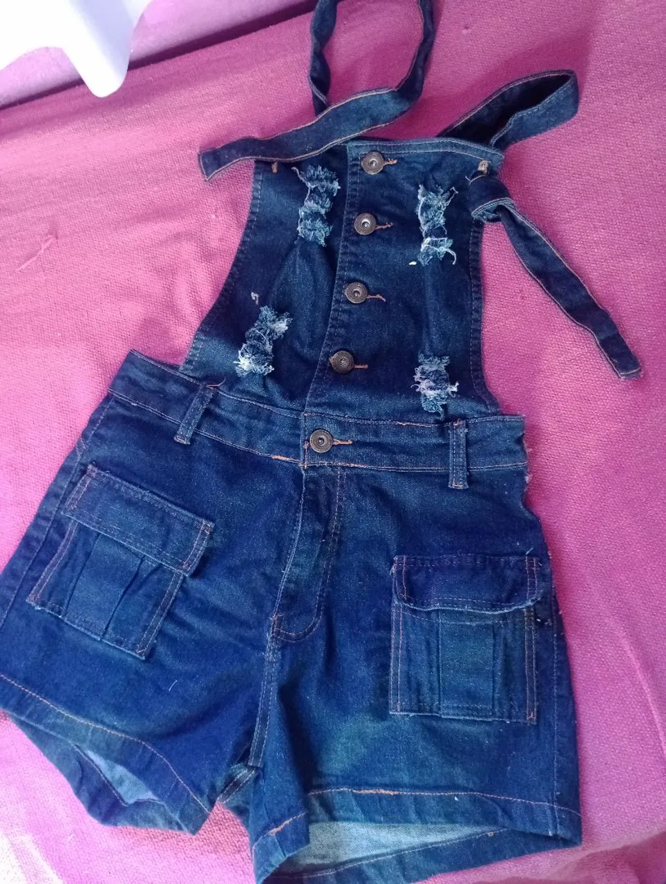 Macacão Jeans Shorts Destroyed