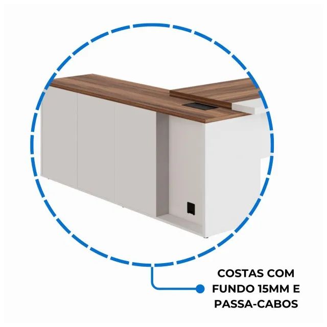 Mesa Presidente Com Armário Pedestal Nogal Branco Design Executivo Premium 34602 - Foto 4