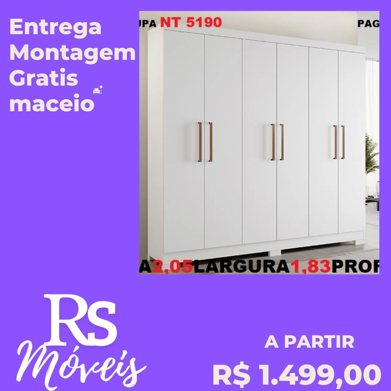 Guarda-Roupa 6 Portas Branco 2,05m - Frete Grátis Maceió