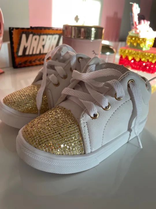 Tênis Infantil Feminino com Glitter Dourado - Foto 6