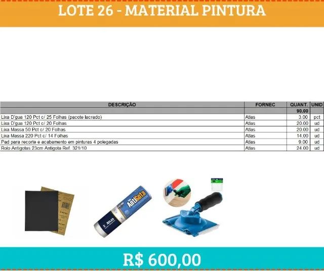 Lote 26 - Material Pintura Sobra de Estoque - preço melhor que mercado  