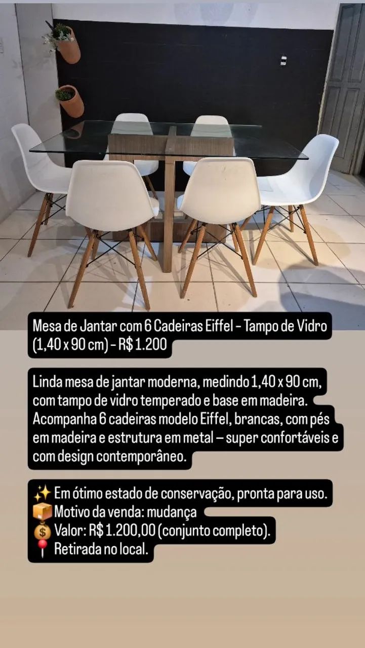 Dining Table with 6 Eiffel Chairs - Glass Top (140 x 90 cm)64341727962369122