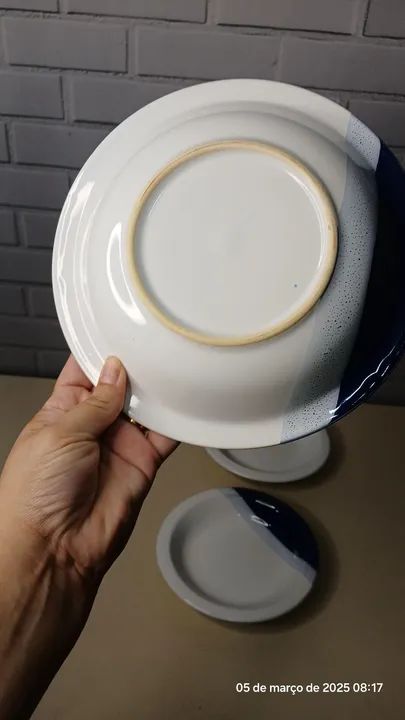 Jogo de 3 Pratos Branco com Azul - Foto 3