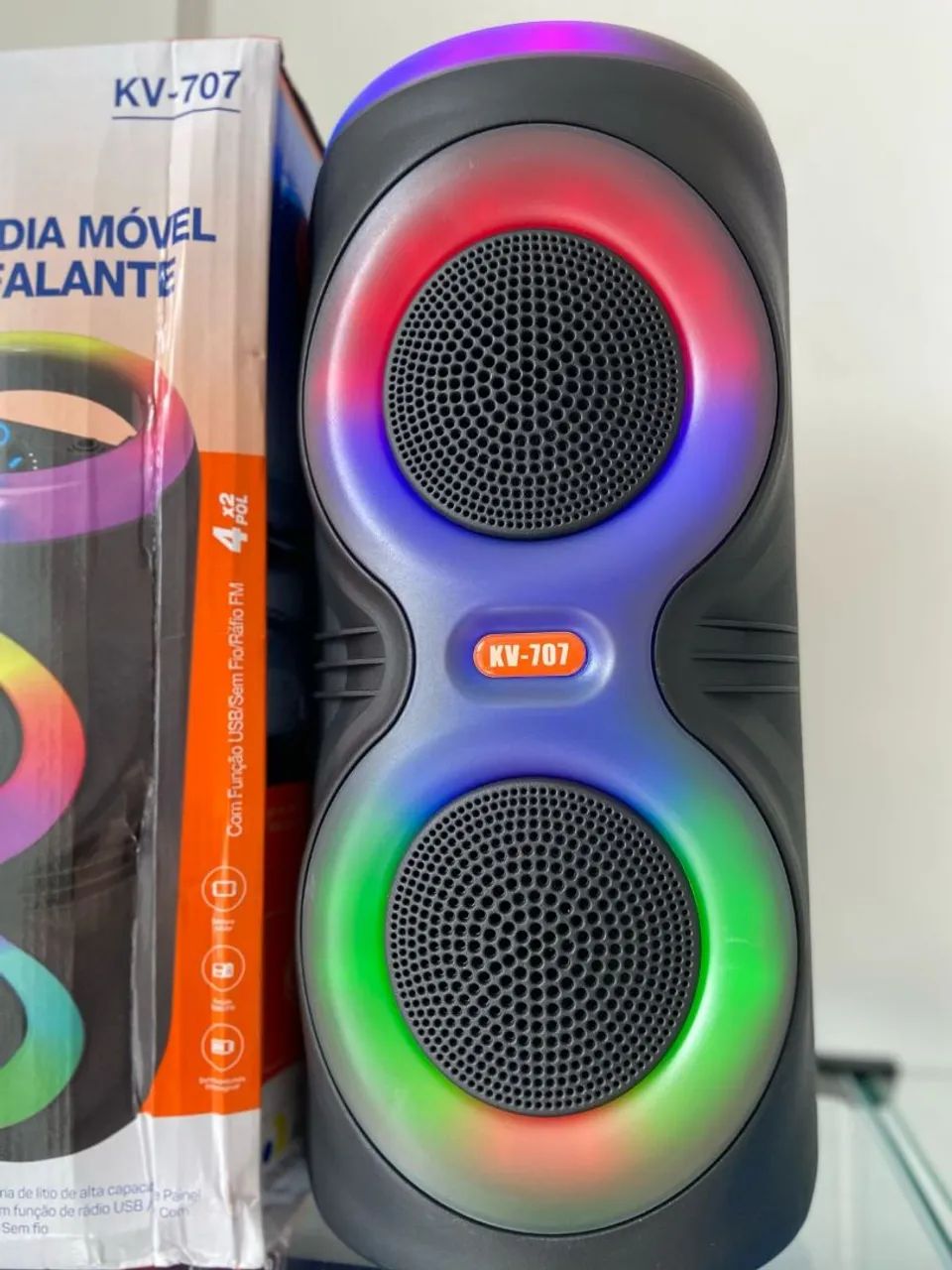 CAIXA DE SOM PORTÁTIL BLUETOOTH INOVA KV-707 COM LUZES LED - Foto 2