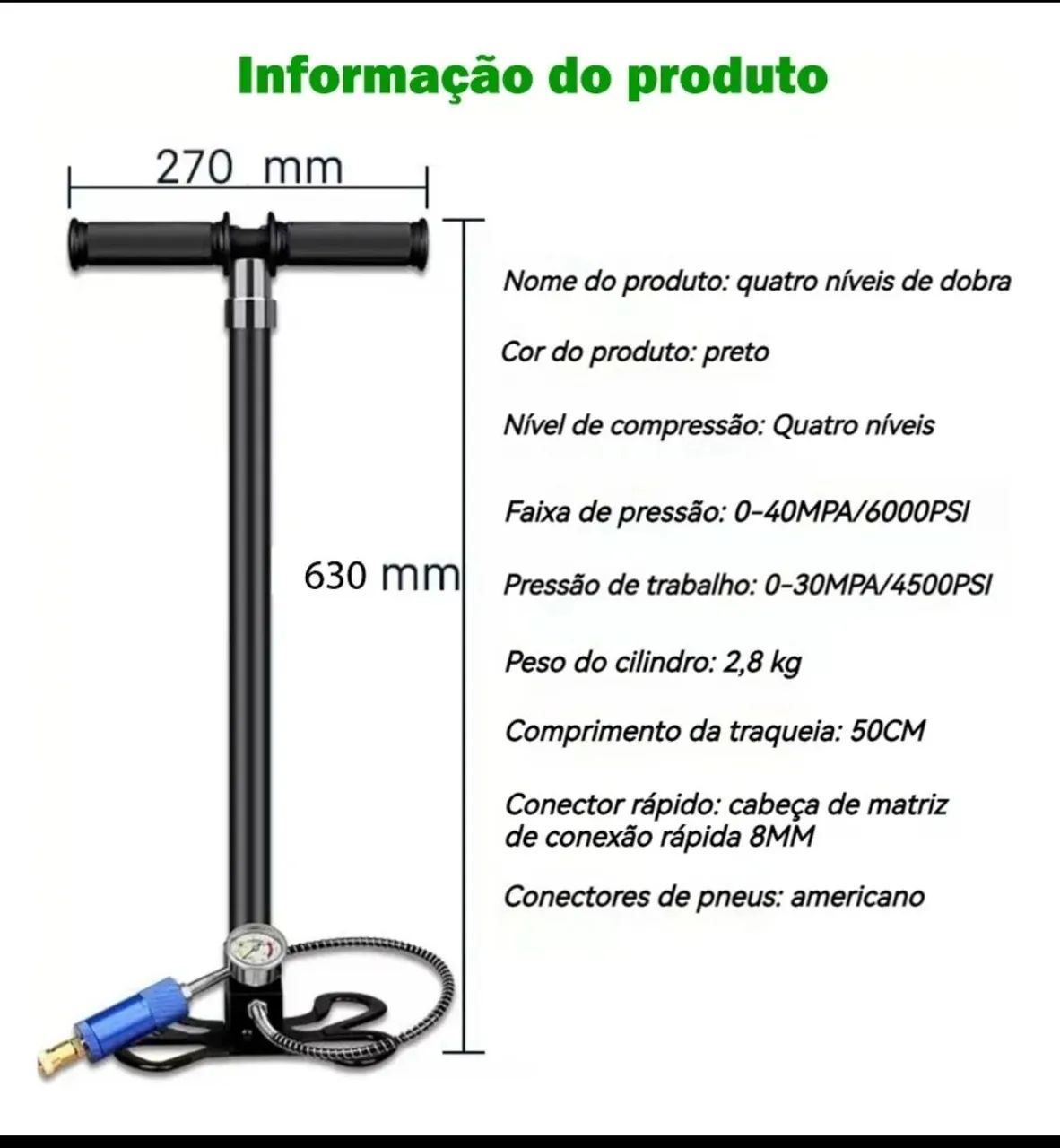 Bomba PCP 5.5de Ar Manual 4 Níveis de Dobra