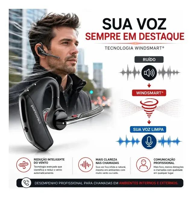 Headset Plantronics Voyager 5200-uc Bluetooth preto - Foto 3