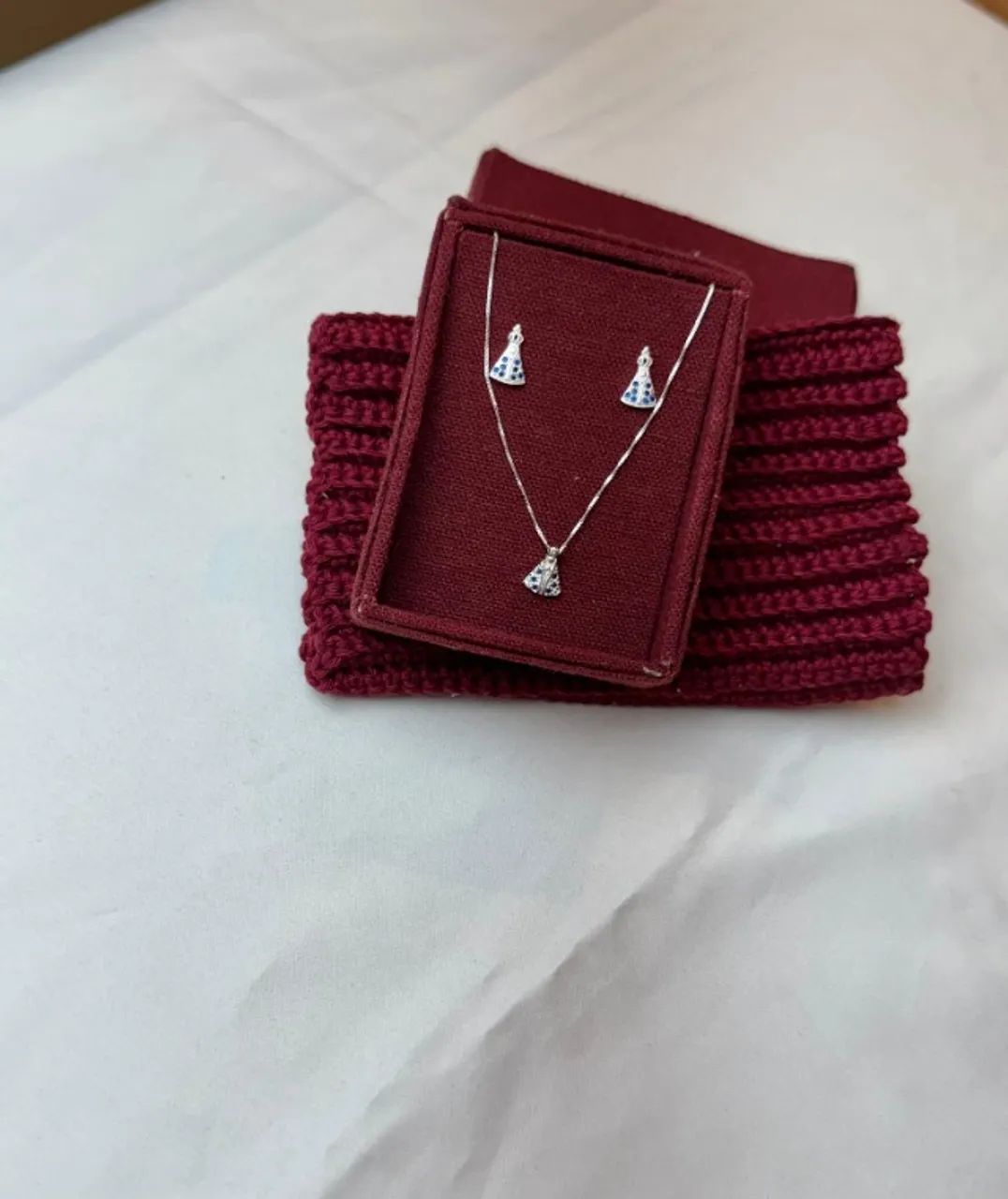 Conjunto Nossa Senhora com Pedraria Azul em Prata 925 - Foto 3