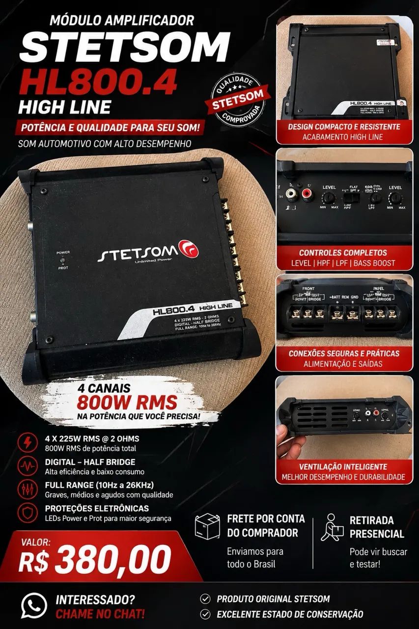 Módulo Stetsom HL800.4 High Line - BAIXEI PRA R$ 350