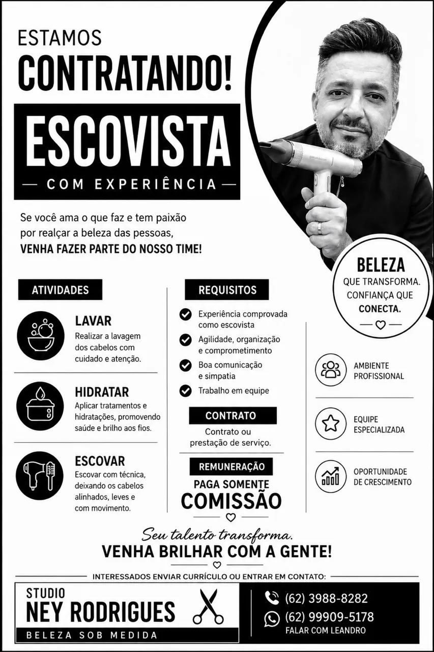 Salão d beleza precisa de escovista