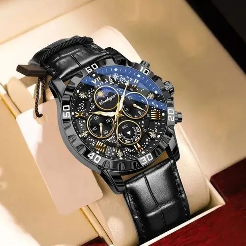 Relógio De Quartzo Preto Com Cronógrafo Luminoso Masculino
