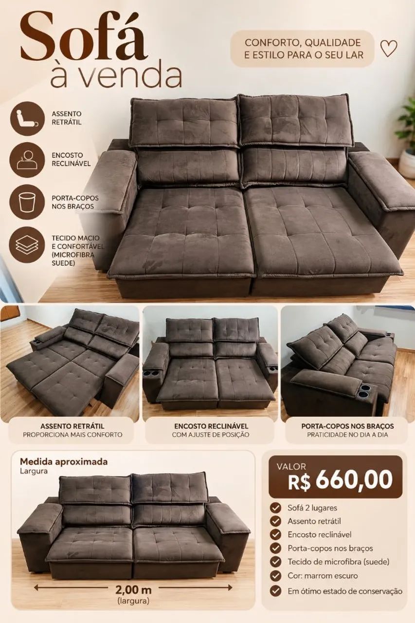 Sofa encosto e assento retrátil 