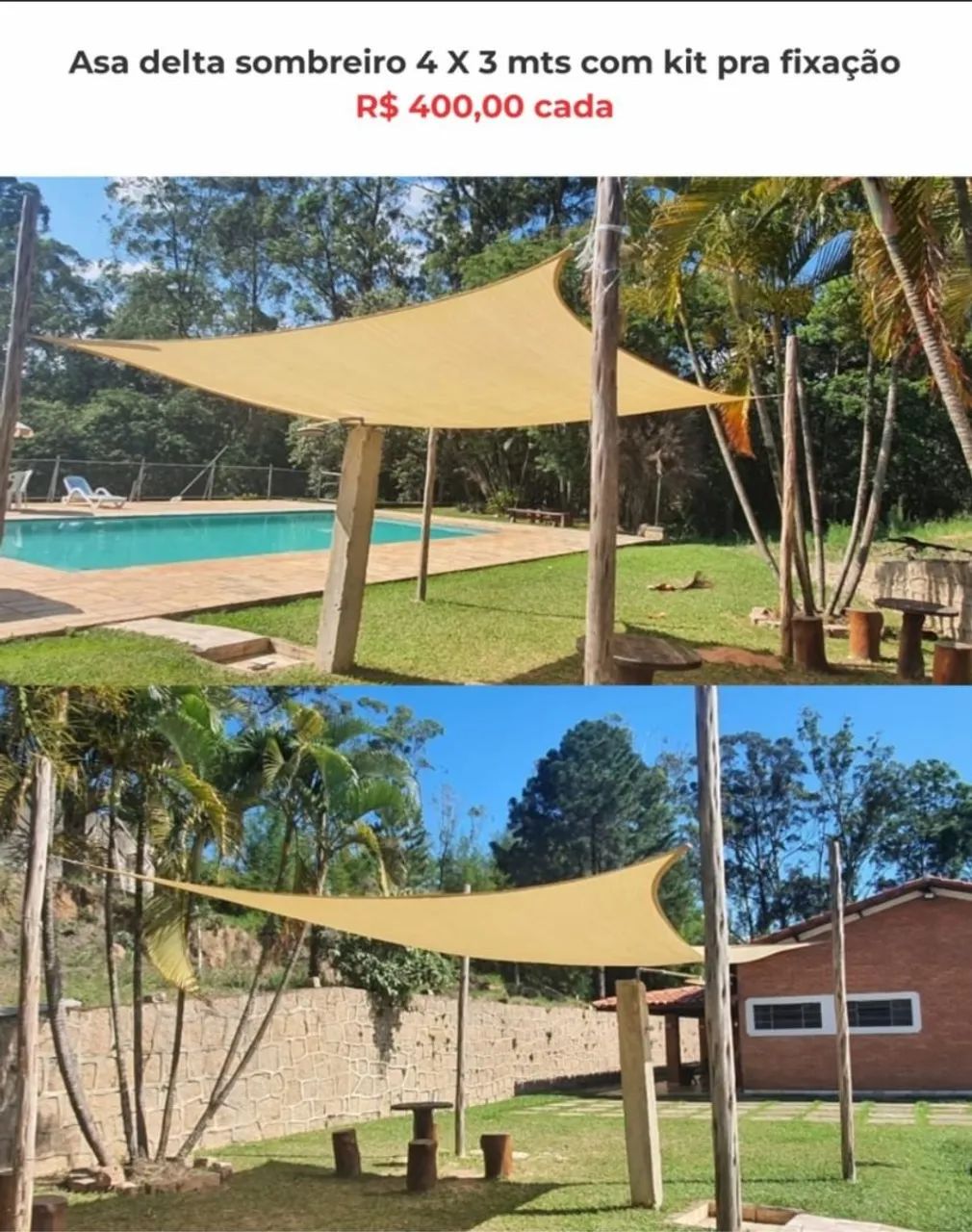 Sombreiro asa delta 4 X 3 mts
