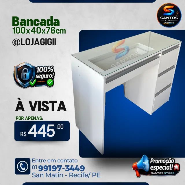 Mesa com Tampa de Vidro e 4 Gavetas - Foto 2