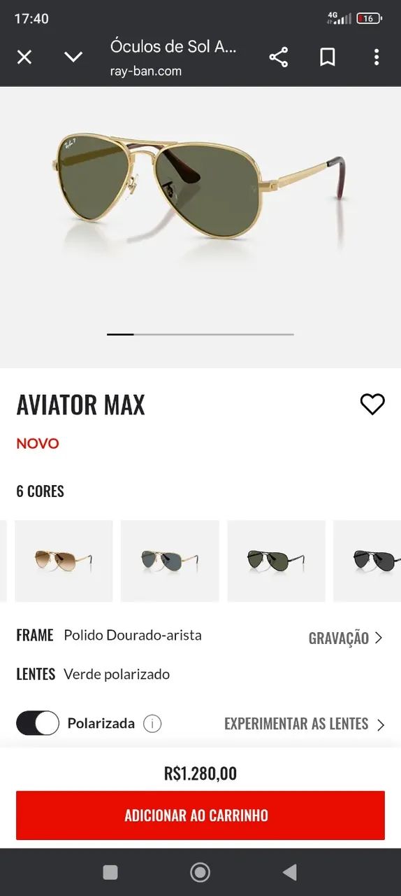 Óculos Ray-Ban Aviator Max 