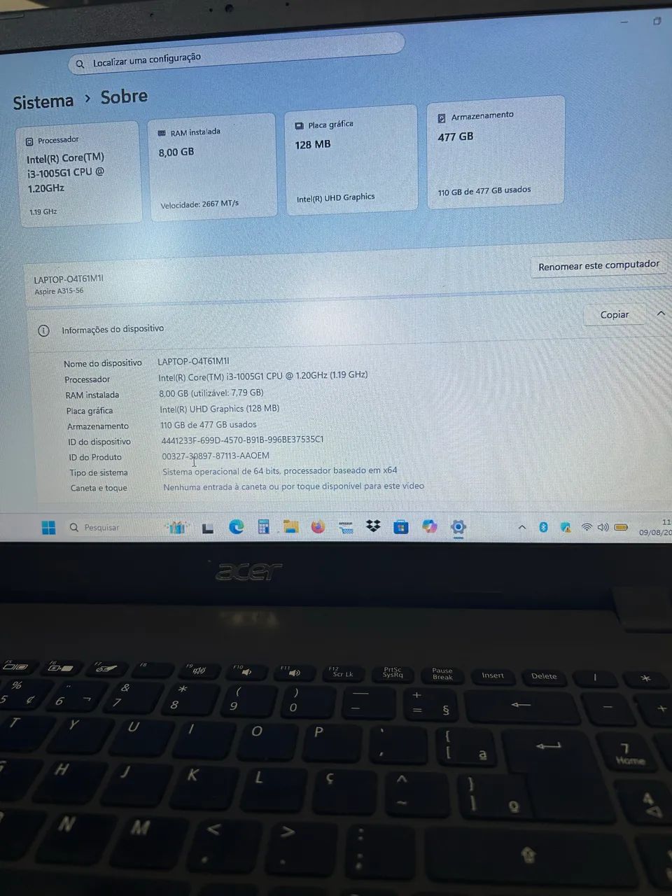 Notebook Acer(processador intel core i3/8gb/512gb ssd/10th/windows 11) - Foto 3