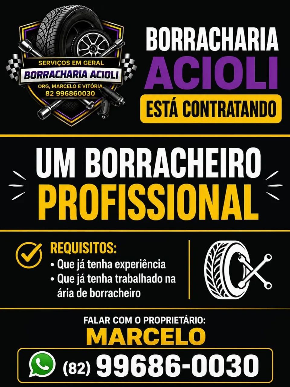Vaga para borracheiro 