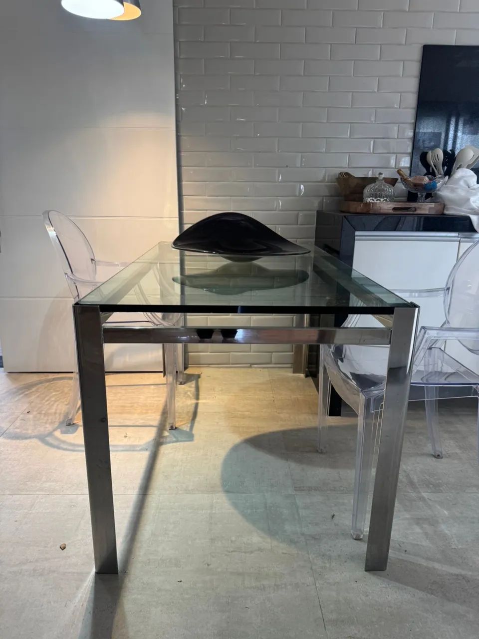 Mesa de Jantar de Vidro e Aço Cromado - Foto 3