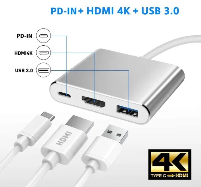 Adaptador conversor USB 3.0 tipo C para HDMI 4k 3 em 1 - Foto 3