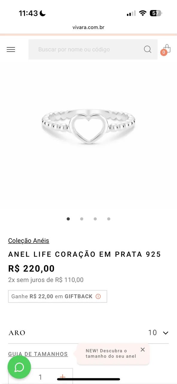 Anel life vivara coração prata 925 com caixinha - Foto 5