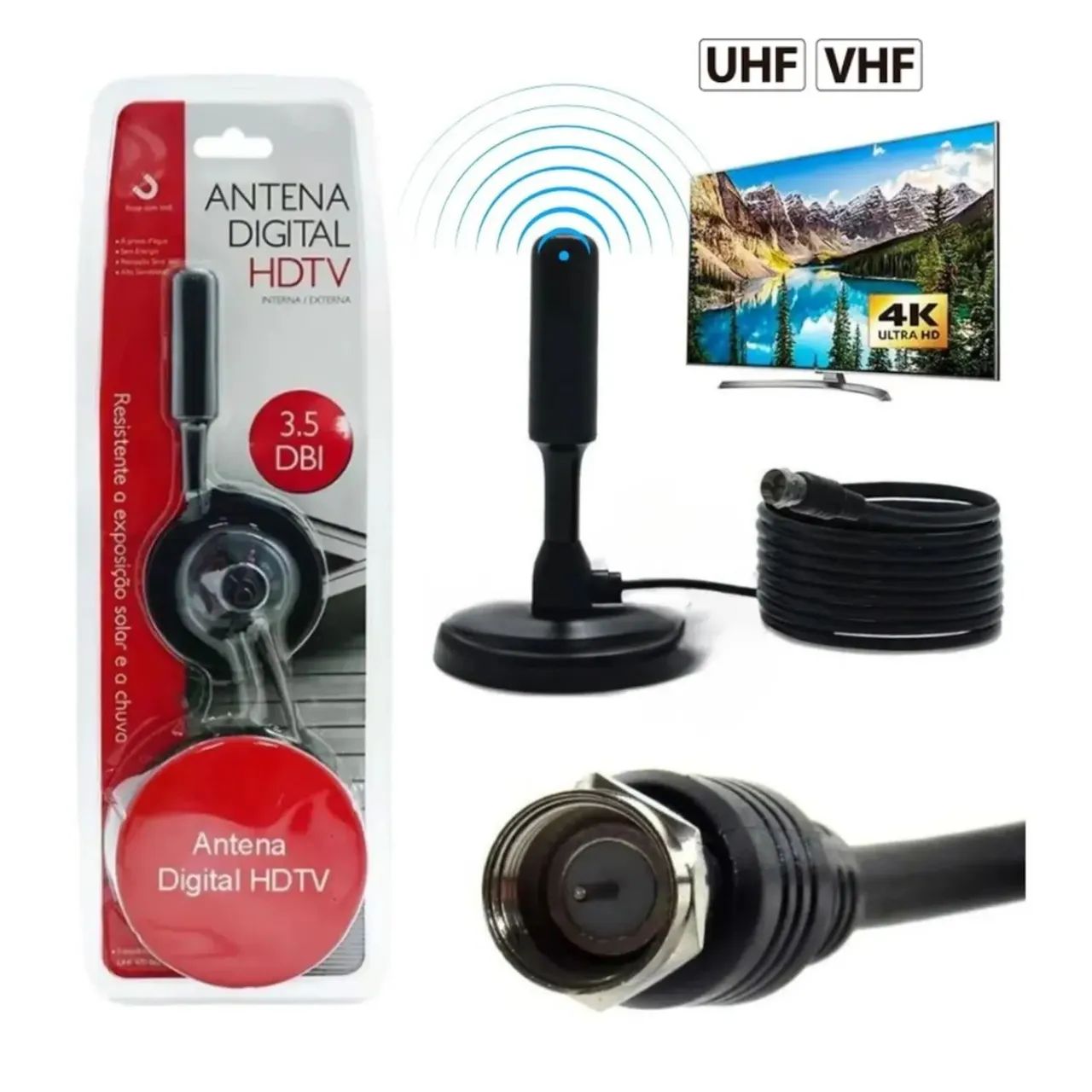 Antenas De Tv Digital Hd Externa Ou Interna Base Com Imã 5m - Foto 3