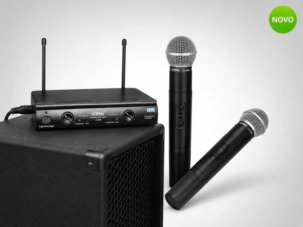 Microfone Sem Fio Duplo Profissional UHF Lelong LE-906 Dinâmico - Foto 4