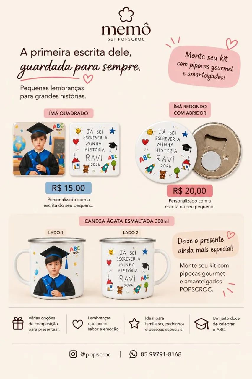 ÍMÃS BOTTONS PERSONALIZADOS E MIMOS PARA ABC