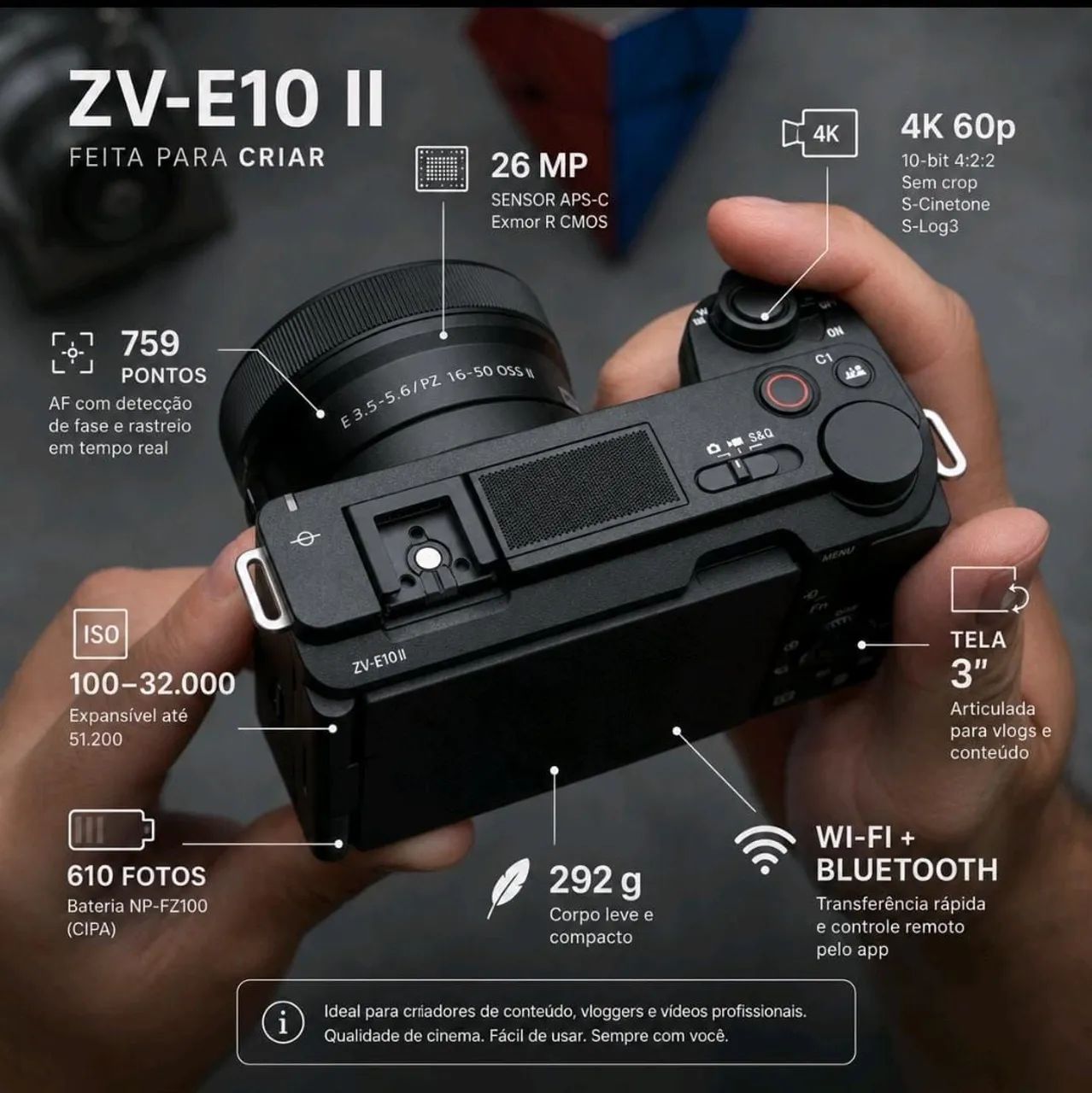 Câmera Sony zv e10 II com kit (Lacrada) - Foto 4
