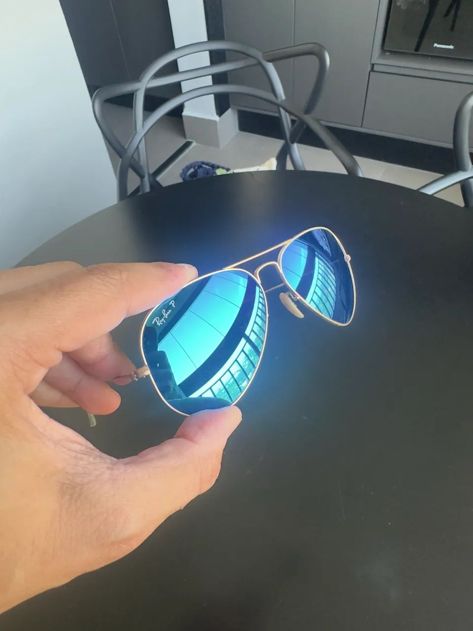 Óculos Rayban Aviador Lente Azul Espelhada  - Foto 4