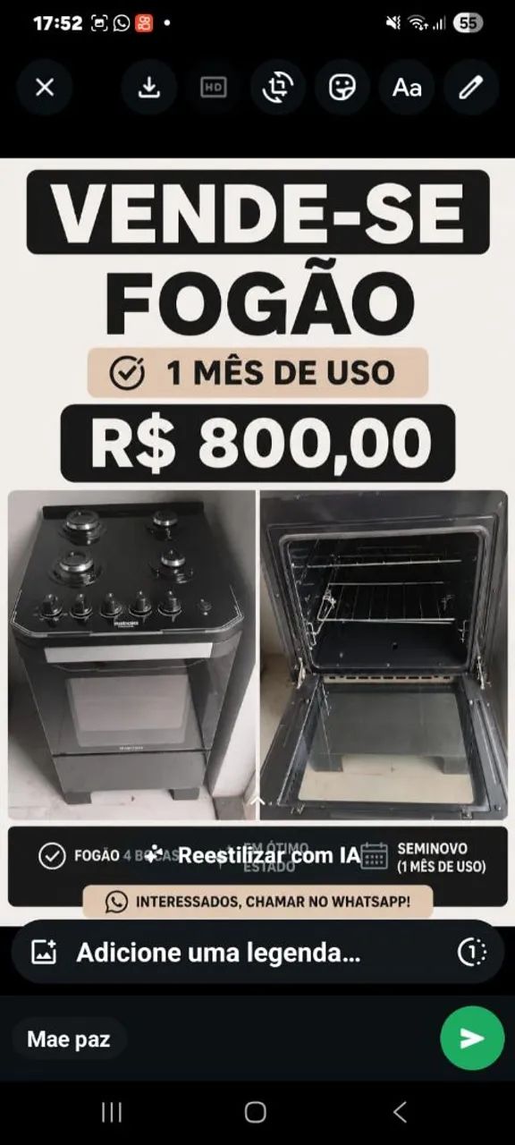 Fogão com menos de 1 mês de uso