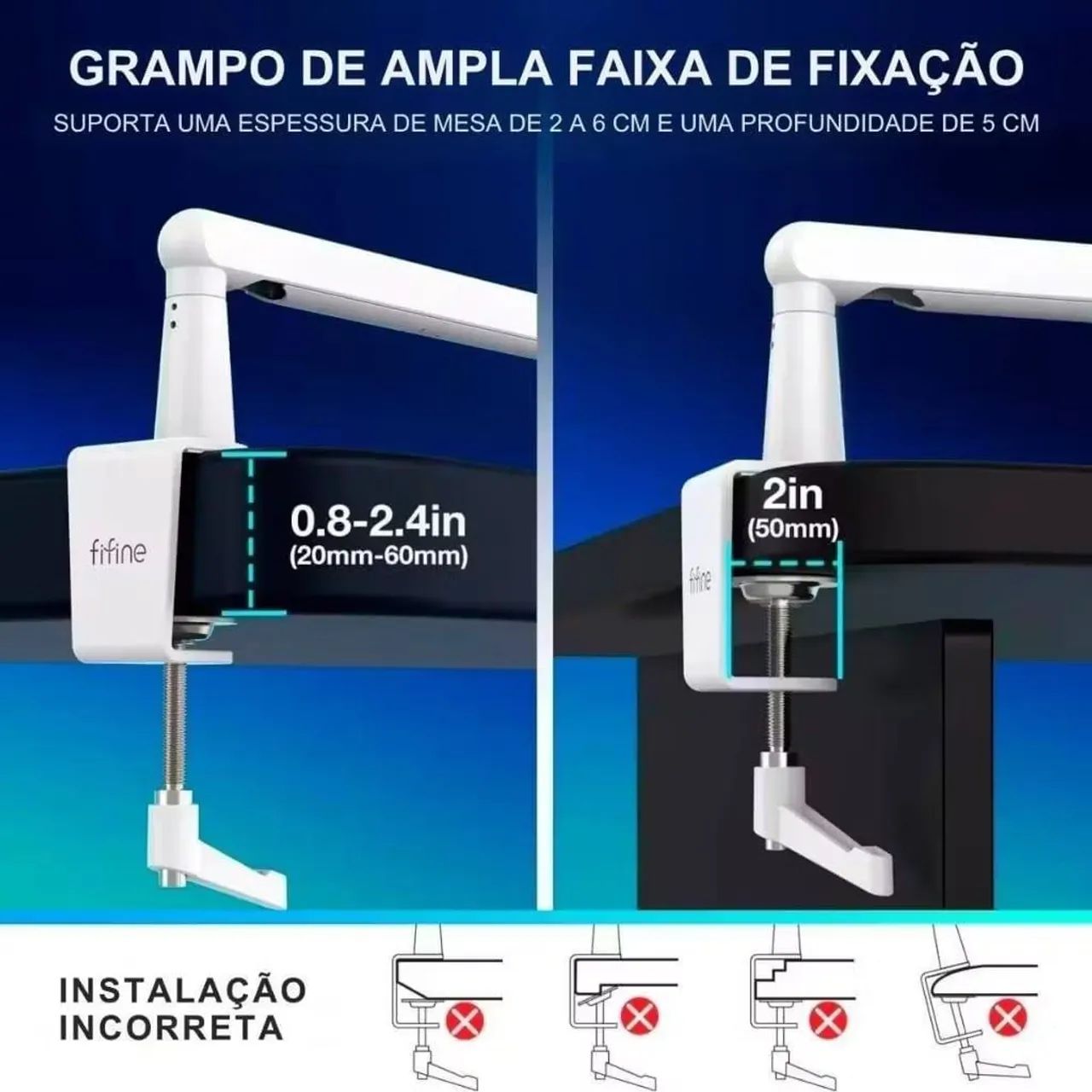 Suporte Para Microfone Profissional Fifine Bm88 Boom Arm Braço Articulado Branco - Foto 6